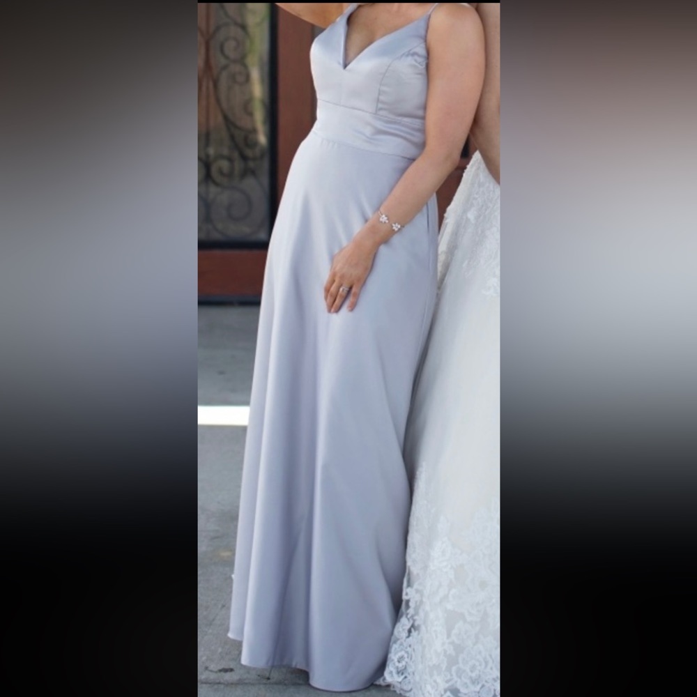 Morilee Madeline Gardener silver satin bridesmaid dress size 8.